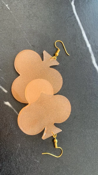 Transparan Turuncu Renkli Gold Aksesuar Büyük İskambil Sinek Şekil Epoksi Küpe Hediyelik - 6