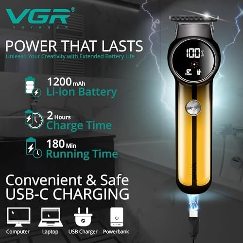 VGR V-989 Profesyonel Islak ve Kuru  ve Pil Göstergesi, Turbo Fonksiyonu, Erkek Yüz ve Vücut tıraş makinesi - 7