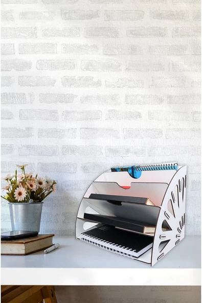 Ahşap Dekoratif Evrak Rafı Dosya Masaüstü Düzenleyici - 2