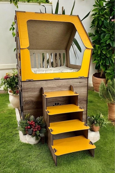 XXL MODEL DEKORATİF AHŞAP BÜYÜK TERASLI KEDİ EVİ 5KG VE ÜZERİ KEDİLER İÇİN UYGUNDUR - 4