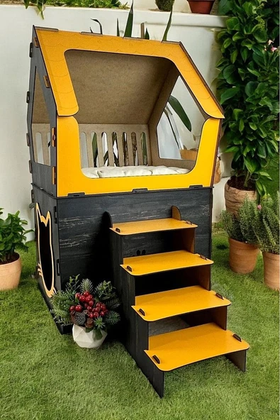 XXL MODEL DEKORATİF AHŞAP BÜYÜK TERASLI KEDİ EVİ 5KG VE ÜZERİ KEDİLER İÇİN UYGUNDUR - 4