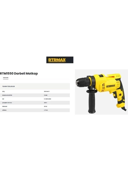 Rtrmax Darbeli Matkap 13 mm 550 W RTM1550 - Resim 3