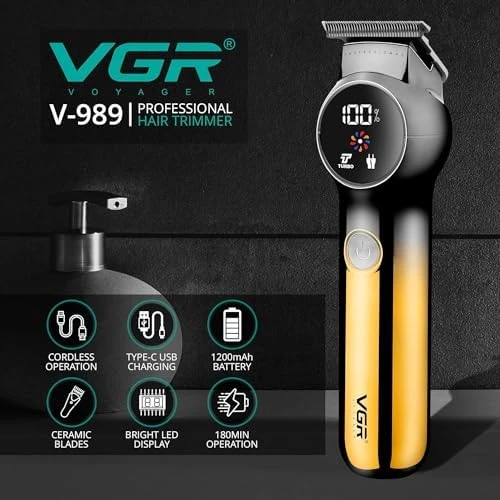 VGR V-989 Profesyonel Islak ve Kuru  ve Pil Göstergesi, Turbo Fonksiyonu, Erkek Yüz ve Vücut tıraş makinesi - 6