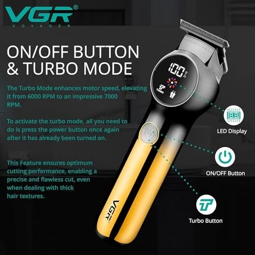 VGR V-989 Profesyonel Islak ve Kuru  ve Pil Göstergesi, Turbo Fonksiyonu, Erkek Yüz ve Vücut tıraş makinesi - 5