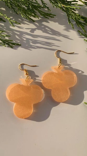 Transparan Turuncu Renkli Gold Aksesuar Orta Boy İskambil Sinek Şekil Epoksi Küpe Hediyelik - Resim 7