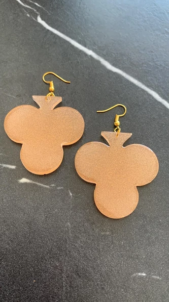 Transparan Turuncu Renkli Gold Aksesuar Orta Boy İskambil Sinek Şekil Epoksi Küpe Hediyelik - Resim 2