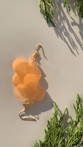 Transparan Turuncu Renkli Gold Aksesuar Orta Boy İskambil Sinek Şekil Epoksi Küpe Hediyelik - Resim 5