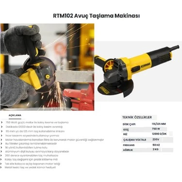Rtrmax Avuç Taşlama Makinası 750W 115/125MM RTM102 - Resim 4