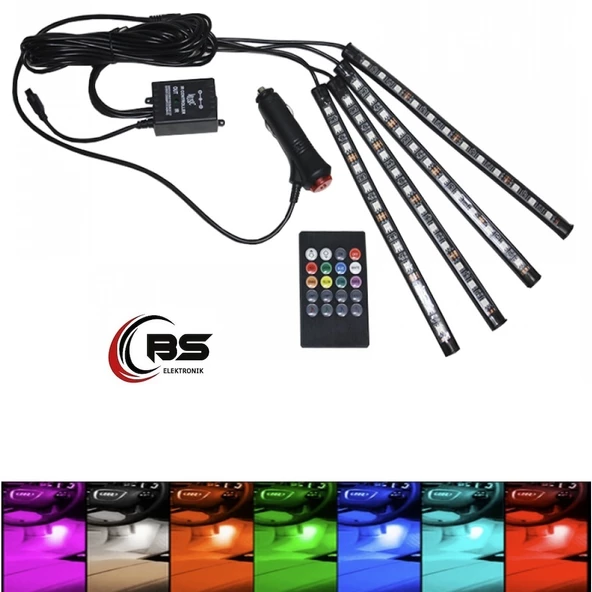 Ayak Altı 12 Led Araç Içi Sese Duyarlı Kumandalı Rgb Led (426559116)