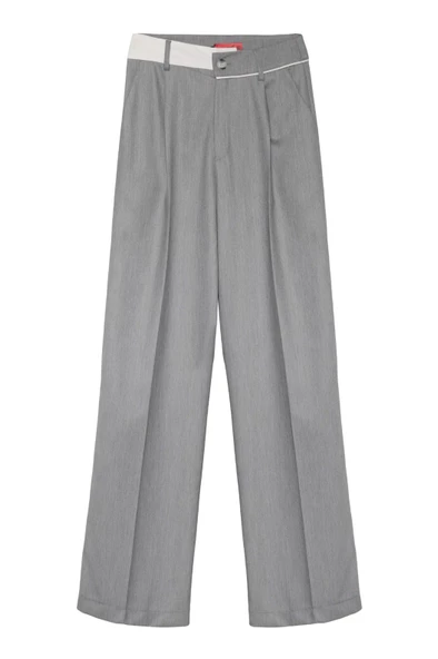 Match Pensli Geniş Paça Pantolon Gri - 5