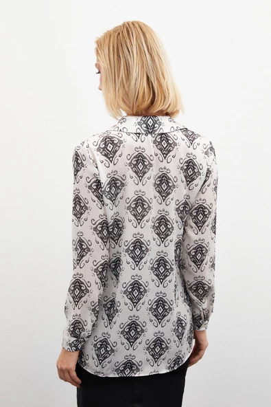 Desenli Düz Gömlek - SİYAH - Resim 7