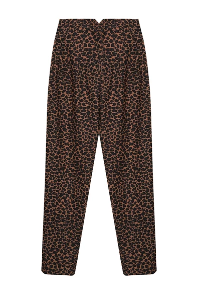 Pens Detaylı Leopar Desenli Pantolon Kahverengi - 5