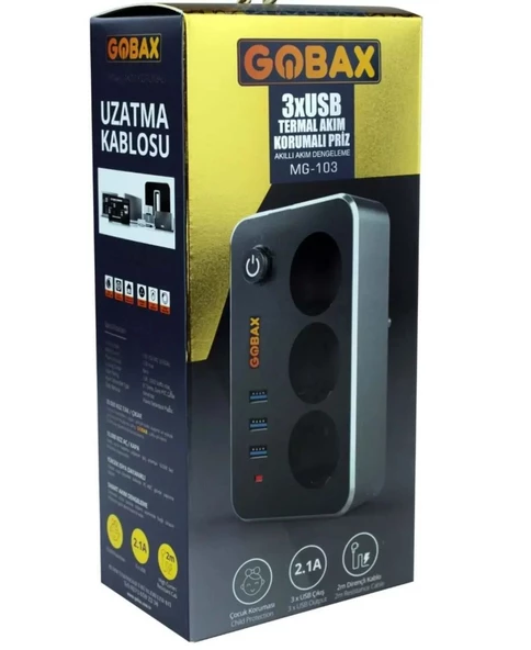 GOBAX Mg-103 3xusb 2.1a 3x Priz Anahtarli Termal Akim Korumali Priz 2m Kablo