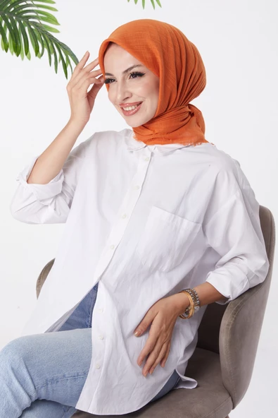 Düz Orta Kadın Turuncu Eşarp - 26146 - 2