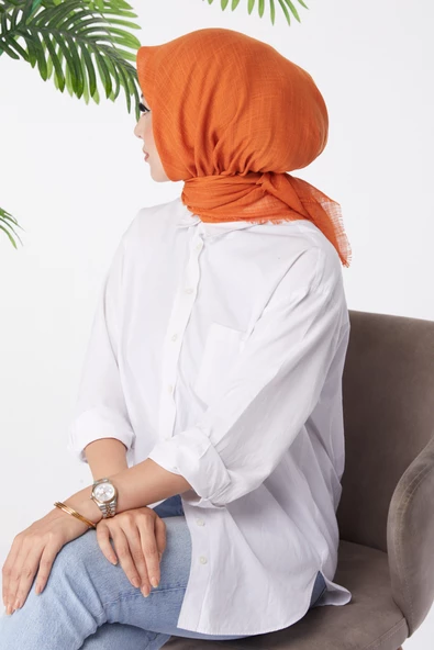 Düz Orta Kadın Turuncu Eşarp - 26146 - 3