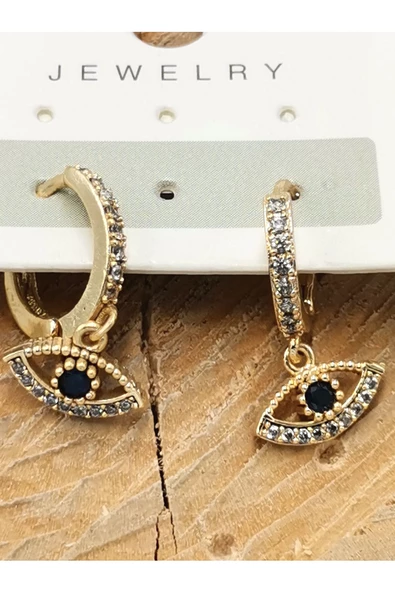 Gold Renk Figürlü Üçlü Zirkon Taşlı Lüks Küpe ürün görseli 1