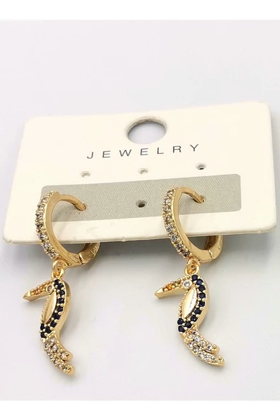 Gold Renk Figürlü Üçlü Zirkon Taşlı Lüks Küpe ürün görseli 1