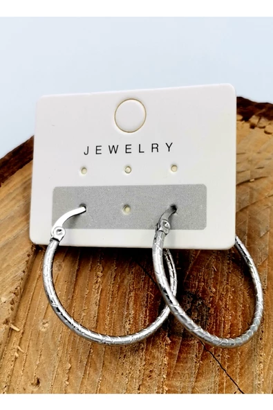 Çelik Gümüş Renk  Halka Küpe Çap 2,8 cm ürün görseli 1