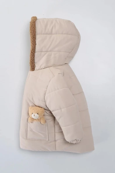 Baby Oyuncak Ayı İçi Kürklü Fermuarlı Soft Kumaş Cepli Kapüşonlu Pelüş Kışlık Kız Erkek Bebek Mont - 11