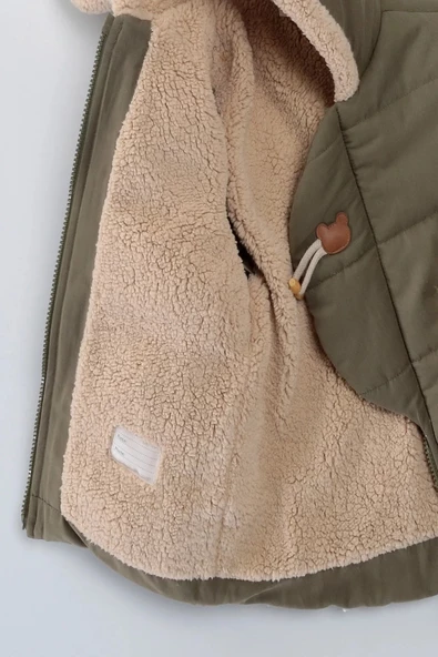 Baby Oyuncak Ayı İçi Kürklü Fermuarlı Soft Kumaş Cepli Kapüşonlu Pelüş Kışlık Kız Erkek Bebek Mont - 5