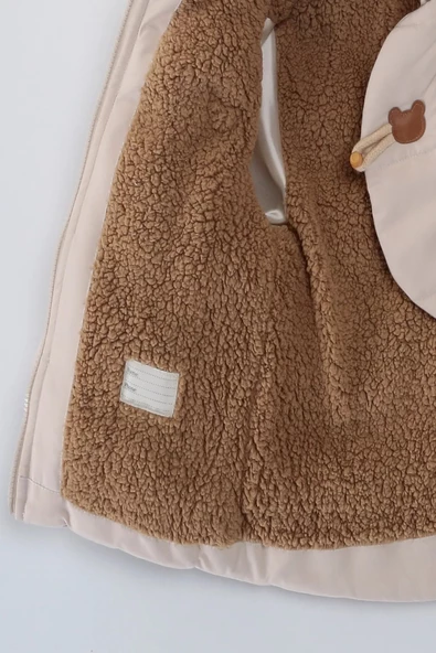 Baby Oyuncak Ayı İçi Kürklü Fermuarlı Soft Kumaş Cepli Kapüşonlu Pelüş Kışlık Kız Erkek Bebek Mont - 12