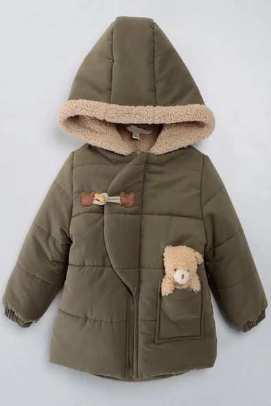 Baby Oyuncak Ayı İçi Kürklü Fermuarlı Soft Kumaş Cepli Kapüşonlu Pelüş Kışlık Kız Erkek Bebek Mont - 3