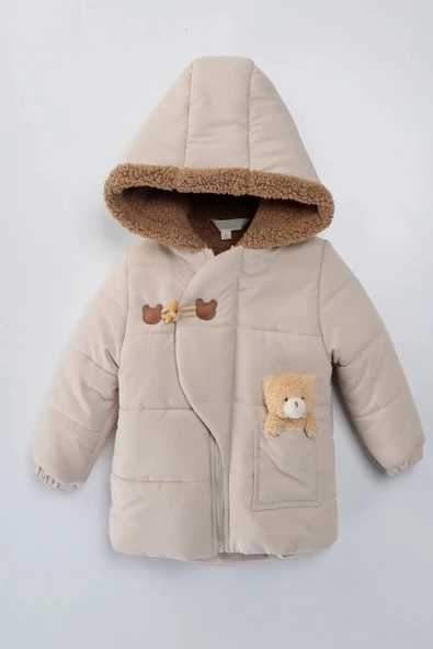 Baby Oyuncak Ayı İçi Kürklü Fermuarlı Soft Kumaş Cepli Kapüşonlu Pelüş Kışlık Kız Erkek Bebek Mont - 2