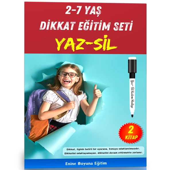 Okul Öncesi 2-7 Yaş Dikkat Eğitim Seti YAZ-SİL (2 Kitap)