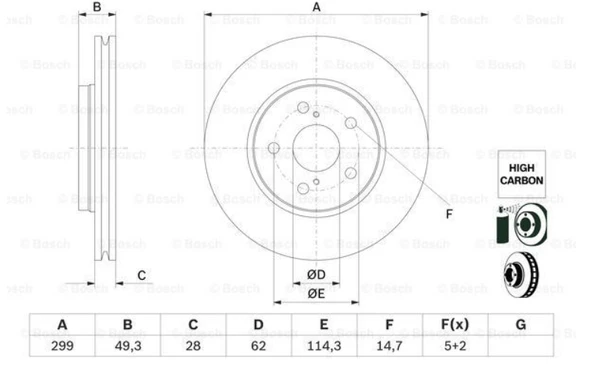 FREN DISKI ON TOYOTA C-HR 16-- - BOSCH 0986479F49