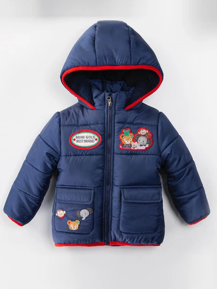 Yeni Trend Sevimli Hayvan Figürlü Cepli Fermuarlı Kapüşonlu Kışlık İçi Peluş Erkek Bebek Mont Şişme - 2