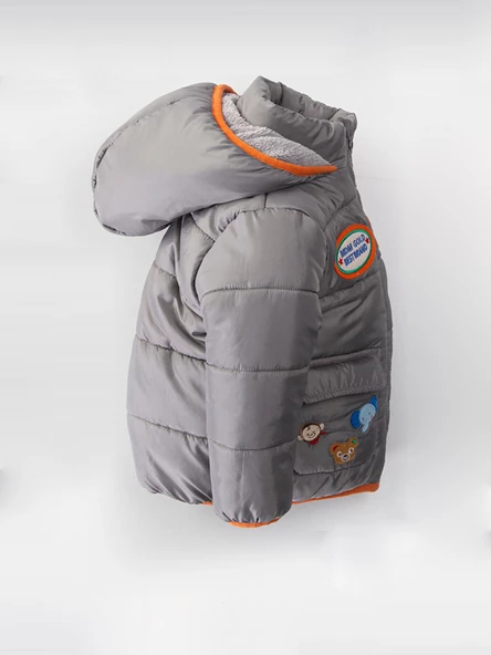 Yeni Trend Sevimli Hayvan Figürlü Cepli Fermuarlı Kapüşonlu Kışlık İçi Peluş Erkek Bebek Mont Şişme - 5