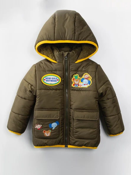 Yeni Trend Sevimli Hayvan Figürlü Cepli Fermuarlı Kapüşonlu Kışlık İçi Peluş Erkek Bebek Mont Şişme - 3