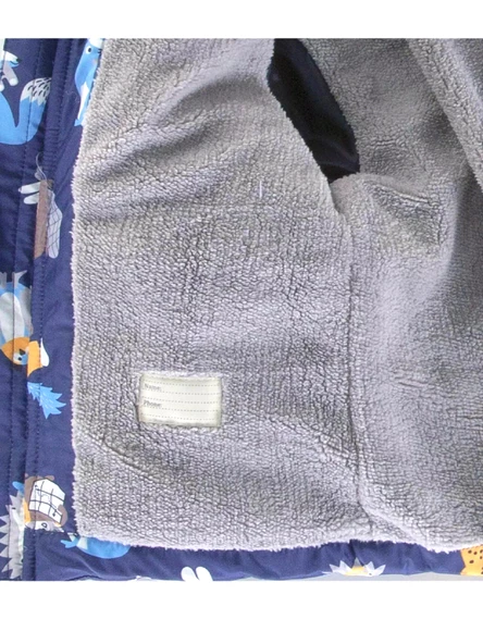 Trend Rakun & Köstebek Figürlü Fermuarlı Varaklı Kapüşonlu Kışlık İçi Peluş Erkek Bebek Mont Şişme - 9