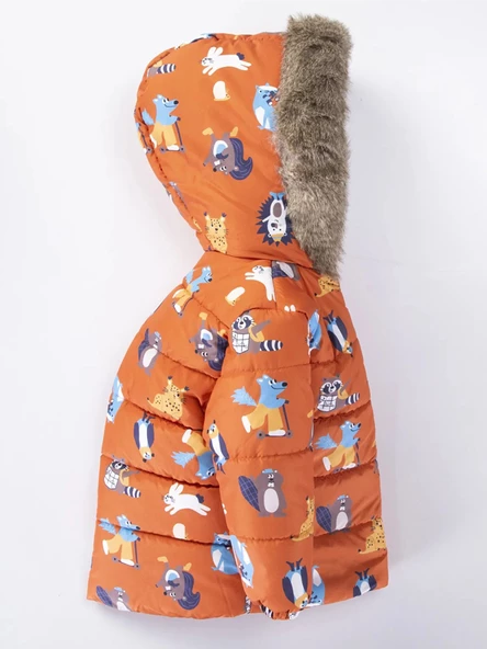 Trend Rakun & Köstebek Figürlü Fermuarlı Varaklı Kapüşonlu Kışlık İçi Peluş Erkek Bebek Mont Şişme - 5