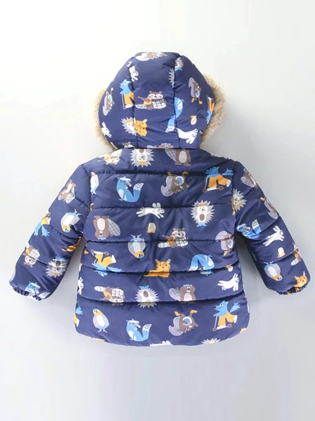 Trend Rakun & Köstebek Figürlü Fermuarlı Varaklı Kapüşonlu Kışlık İçi Peluş Erkek Bebek Mont Şişme - 12