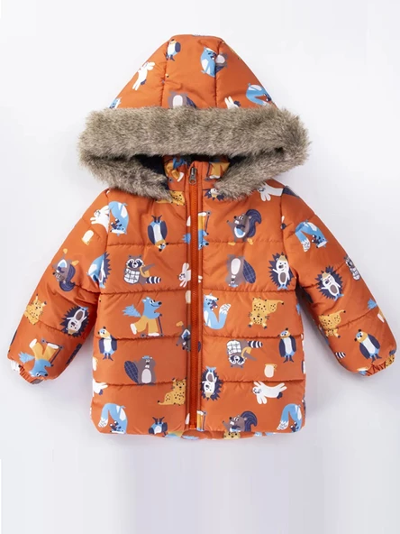 Trend Rakun & Köstebek Figürlü Fermuarlı Varaklı Kapüşonlu Kışlık İçi Peluş Erkek Bebek Mont Şişme - 2