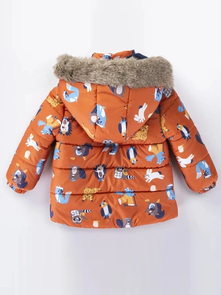 Trend Rakun & Köstebek Figürlü Fermuarlı Varaklı Kapüşonlu Kışlık İçi Peluş Erkek Bebek Mont Şişme - 11