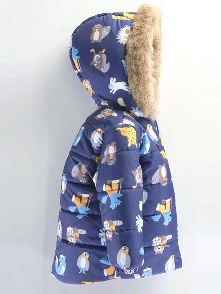 Trend Rakun & Köstebek Figürlü Fermuarlı Varaklı Kapüşonlu Kışlık İçi Peluş Erkek Bebek Mont Şişme - 6