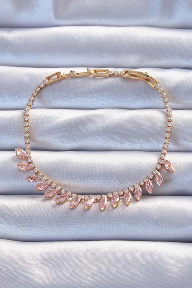 Pirinç Vip Seri Altın Renk Pembe Zirkon Taşlı Bileklik ürün görseli 1