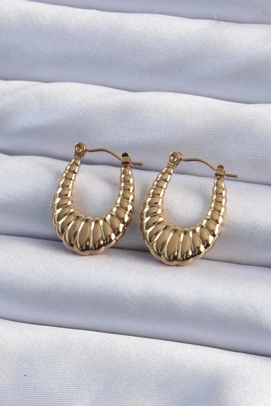 316L Çelik Gold Renk Bombeli Baklava Kesim Kadın Küpe ürün görseli 1