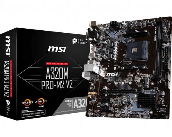 MSI A320M PRO-M2 V2 AM4 DDR4 3200(OC) DVI VGA HDMI M.2 USB3.1 mATX - 1