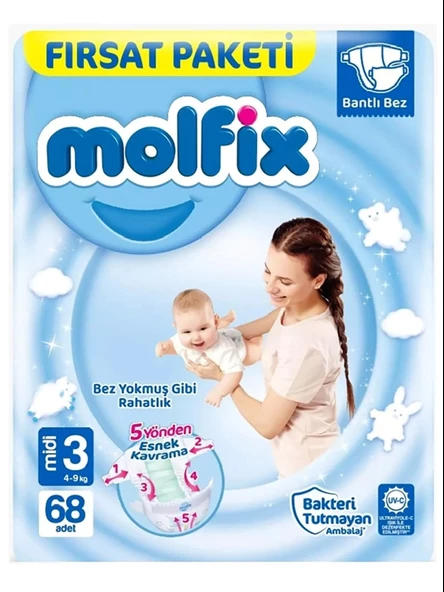 Molfix Bebek Bezi Fırsat Paketi 3 Beden 4-9 Kg 68 Adet