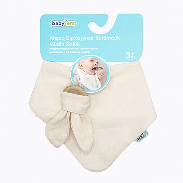 BabyJem Ahşap Diş Kaşıyıcılı Bürümcük Müslin Önlük 736 Ekru - 8