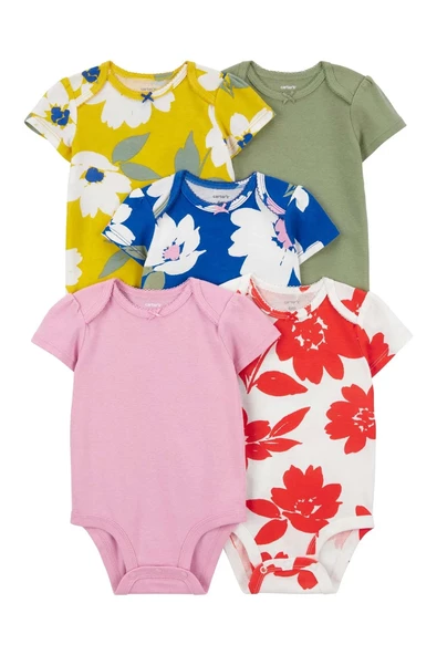 Carter's Layette Kız Bebek 5'Li Kısa Kol Body 1Q934210 Karışık Renkli