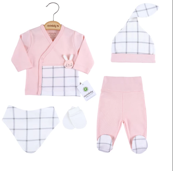 Ciccim Baby Ekose 5'Li Zıbın Set 4867 Pembe