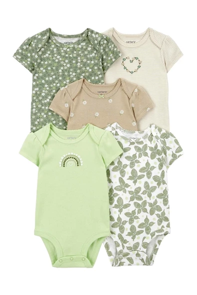 Carter's Layette Kız Bebek 5'Li Kısa Kol Body 1Q934410 Karışık Renkli