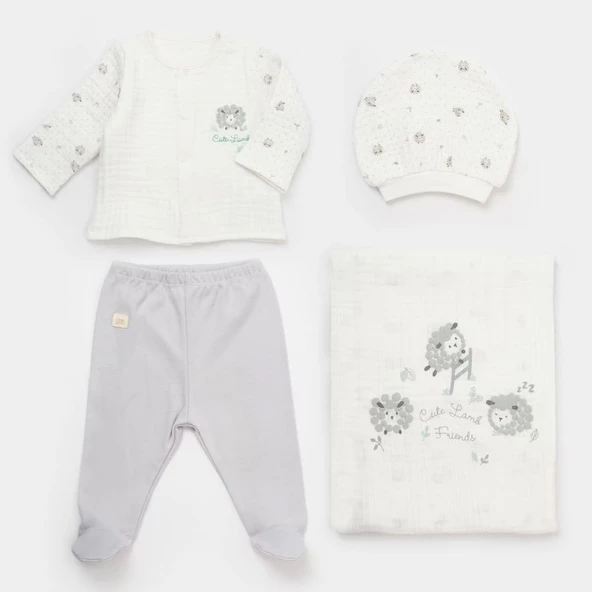 Bibaby Lamb Friends Battaniyeli Tüllü 4'Lü Set 62347 Gri