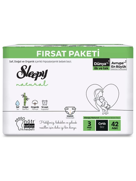 Sleepy Natural Bebek Bezi Fırsat Paketi 3 Beden 42 Adet