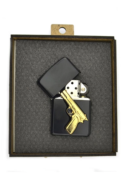 14 lü Tabanca Rölyefli Gold Görünümlü Benzinli Çakmak - 4