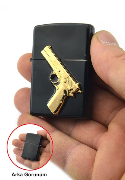 14 lü Tabanca Rölyefli Gold Görünümlü Benzinli Çakmak - 2